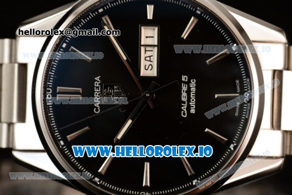 Tag Heuer Carrera Calibre 5 Swiss ETA 2824 Automatic Steel Case Black Dial With Stick Markers Steel Bracelet - Click Image to Close